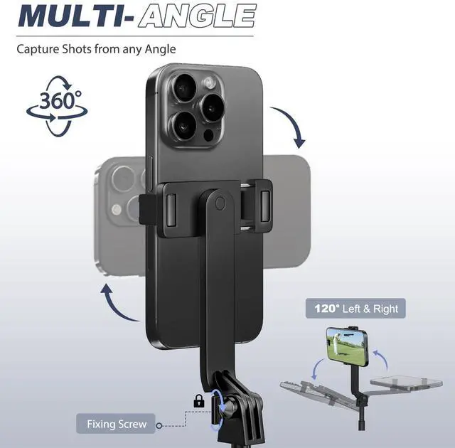 Alt view image 2 of 7 - 62" Phone Tripod & Selfie Stick for Golf Training, Extendable Cell Phone Tripod Stand & Travel Tripod with Remote, Golf Training Aid - Solidest Cell Phone Tripod Compatible with iPhone Android
