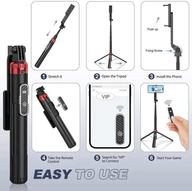 Alt view image 6 of 7 - 62" Phone Tripod & Selfie Stick for Golf Training, Extendable Cell Phone Tripod Stand & Travel Tripod with Remote, Golf Training Aid - Solidest Cell Phone Tripod Compatible with iPhone Android
