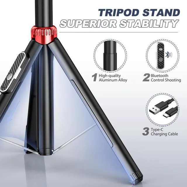 Alt view image 3 of 7 - 62" Phone Tripod & Selfie Stick for Golf Training, Extendable Cell Phone Tripod Stand & Travel Tripod with Remote, Golf Training Aid - Solidest Cell Phone Tripod Compatible with iPhone Android