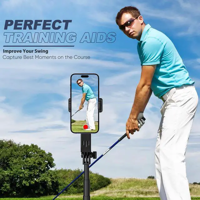 Alt view image 5 of 7 - 62" Phone Tripod & Selfie Stick for Golf Training, Extendable Cell Phone Tripod Stand & Travel Tripod with Remote, Golf Training Aid - Solidest Cell Phone Tripod Compatible with iPhone Android