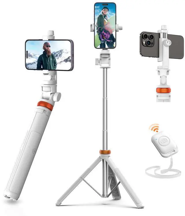 Main image of EUCOS 62" Tripod for iPhone, Sturdy Selfie Stick Tripod with Remote & Lightweight Phone Stand, Solidest Portable Cell Phone Tripod, Compatible iPhone Pro Max/Android [White]