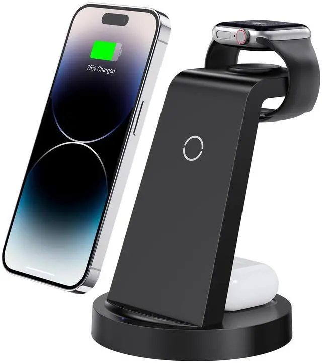 Main image of 3 in 1 Charging Station for iPhone, Wireless Charger for iPhone 16e 16 15 14 13 12 11 X Pro Max & Apple Watch - Wireless Charging Station for AirPods 4 3 Pro