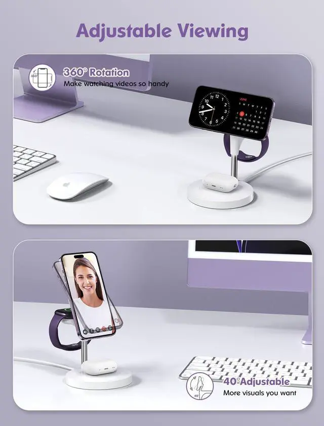 Alt view image 7 of 7 - Aeinidi 3 in 1 Wireless Charging Station for Multiple Devices Apple, 15W Fast Magnetic Mag-Safe Charger Stand for iPhone 16 15 14 13 12 Pro Max Plus Mini Apple Watch AirPods Pro 4 3 2, White