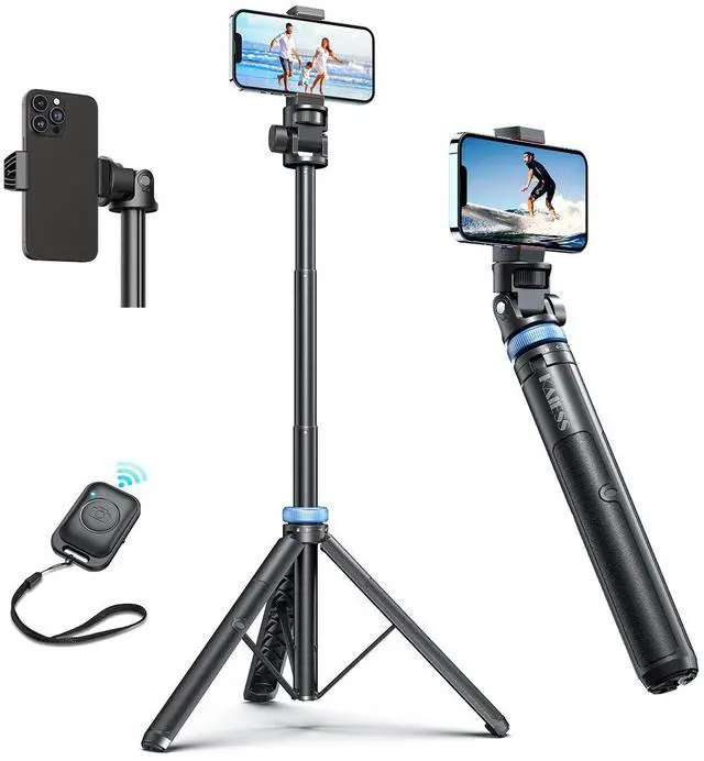 Main image of Kaiess 62" Phone Tripod & Selfie Stick, Extendable Photography Light Stand with Wireless Remote, Solidest, Portable, Lightweight, Compatible with iPhone/Android Phone