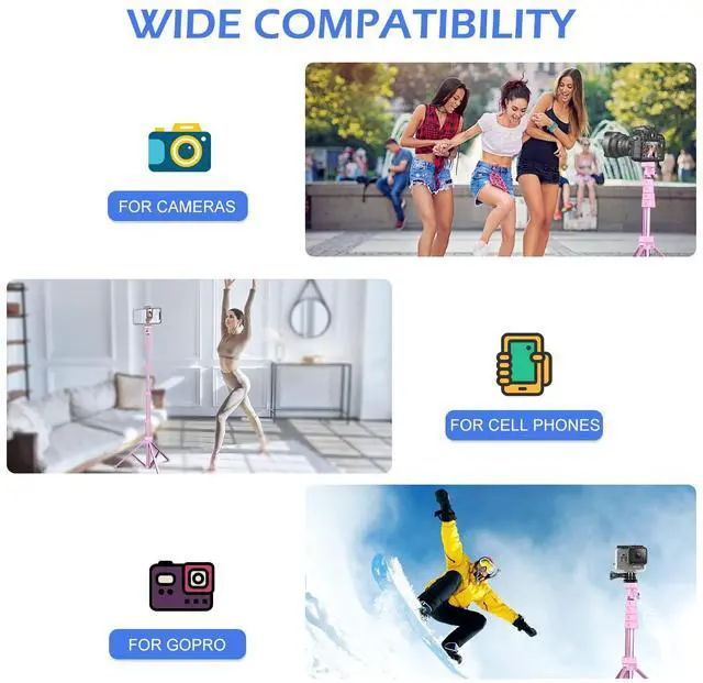 Alt view image 3 of 6 - Sensyne 62" Phone Tripod & Selfie Stick, Extendable Cell Phone Tripod Stand with Wireless Remote and Phone Holder, Compatible with iPhone Android Phone, Camera