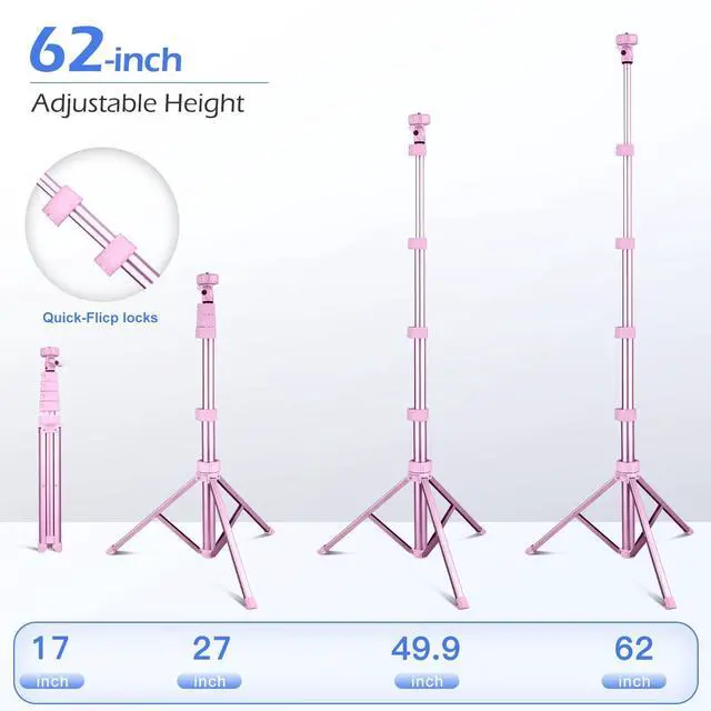 Alt view image 4 of 6 - Sensyne 62" Phone Tripod & Selfie Stick, Extendable Cell Phone Tripod Stand with Wireless Remote and Phone Holder, Compatible with iPhone Android Phone, Camera