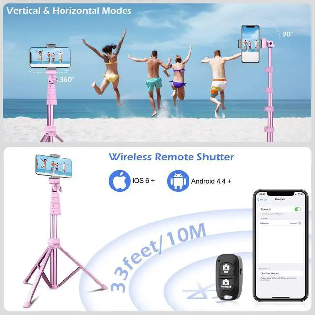 Alt view image 6 of 6 - Sensyne 62" Phone Tripod & Selfie Stick, Extendable Cell Phone Tripod Stand with Wireless Remote and Phone Holder, Compatible with iPhone Android Phone, Camera