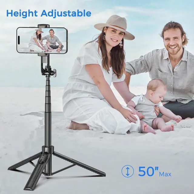 Alt view image 3 of 7 - Selfie Stick Travel Tripod for Cell Phone with Remote Control and Phone Holder, Extendable Selfie Stick for iPhone, iPhone Tripod for Video Recording, 50 Inch, Black