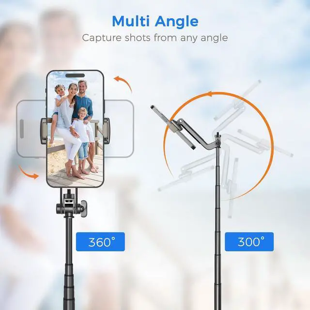 Alt view image 4 of 7 - Selfie Stick Travel Tripod for Cell Phone with Remote Control and Phone Holder, Extendable Selfie Stick for iPhone, iPhone Tripod for Video Recording, 50 Inch, Black
