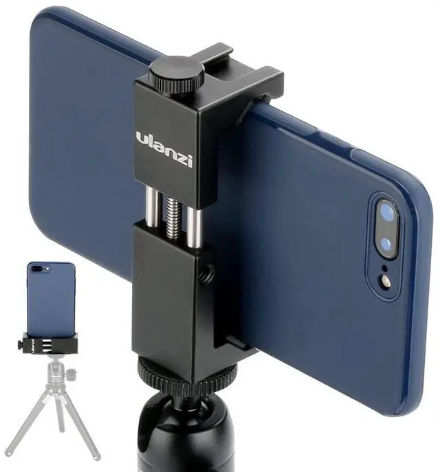 Main image of ULANZI ST-02S Aluminum Phone Tripod Mount w Cold Shoe Mount, Support Vertical and Horizontal, Universal Metal Adjustable Clamp for iPhone 12 11 Pro Xs X Max 8 7 Plus Samsung Android Smartphones