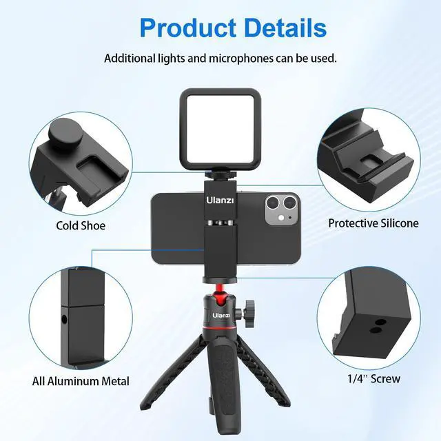 Alt view image 5 of 7 - ULANZI ST-02S Aluminum Phone Tripod Mount w Cold Shoe Mount, Support Vertical and Horizontal, Universal Metal Adjustable Clamp for iPhone 12 11 Pro Xs X Max 8 7 Plus Samsung Android Smartphones