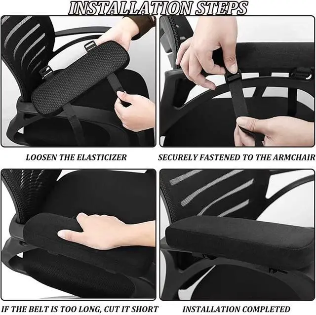 Alt view image 3 of 6 - qiyue Memory Foam Arm Pads Ergonomic Comfy Rest Elbows Forearms for Office Chairs Provide Elbow Cushioning and Relieve Pressure Chair rmrest Cushions Set of 2 Armrest Covers Black (Black)