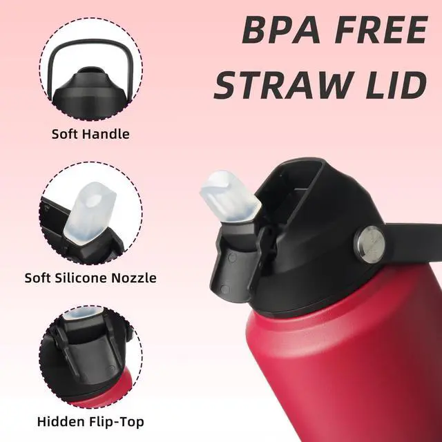 Alt view image 2 of 7 - BJPKPK Water Bottle with Straw Lid, 32oz Vacuum Insulated Water Bottles, Metal Stainless Steel Thermos for Sports, Travel, BPA Free Leak Proof Thermos, Cups, Flasks, Tumblers,Charming Red