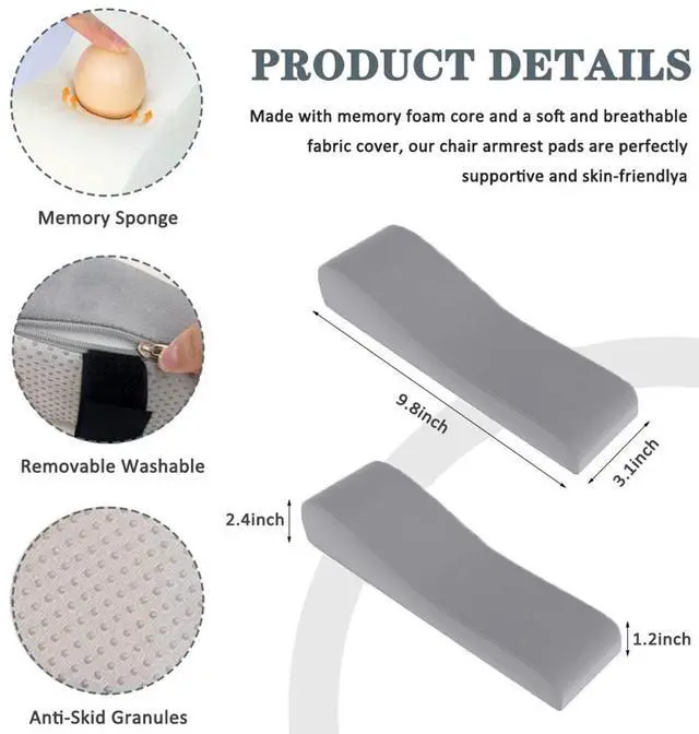 Alt view image 4 of 7 - Shapeazy 2 Pack Office Chair Armrest Pads Covers,Arm Rest Pad with Memory Foam Elbow Pillow for Forearm Pressure Relief, Arm Rest Covers for Office Chairs, Wheelchair, Comfy Gaming Chair (Grey)