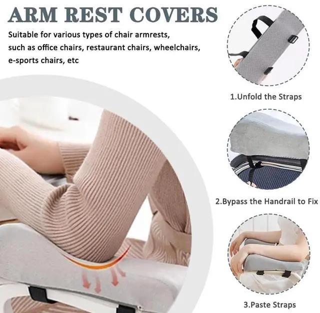 Alt view image 5 of 7 - Shapeazy 2 Pack Office Chair Armrest Pads Covers,Arm Rest Pad with Memory Foam Elbow Pillow for Forearm Pressure Relief, Arm Rest Covers for Office Chairs, Wheelchair, Comfy Gaming Chair (Grey)