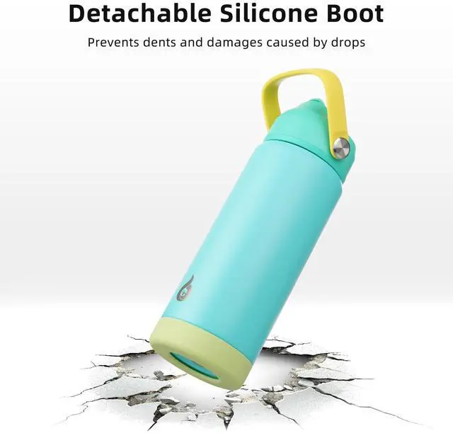 Alt view image 4 of 7 - BJPKPK Insulated Water Bottle with Straw Lid, 18oz Thermos Water Bottles, Flex Handle & Non-slip Boot, BPA Free Leak Proof Stainless Steel Metal Thermos, Tumblers, Cups,Twilight Blue