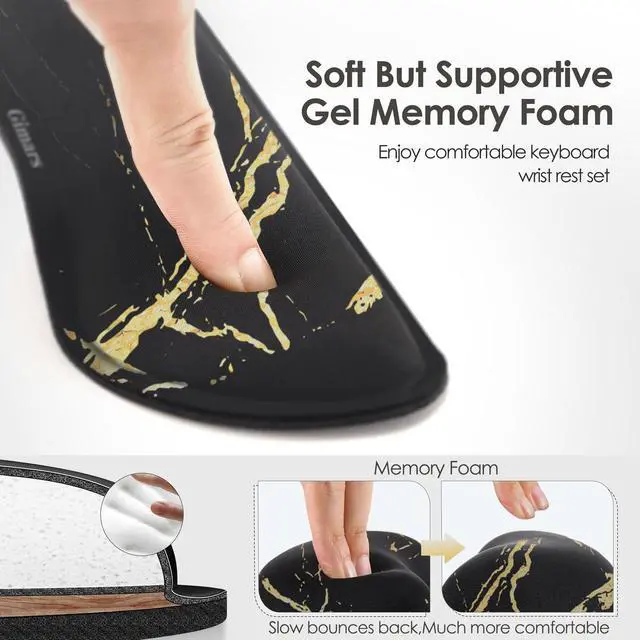 Alt view image 2 of 7 - Gimars Upgrade Enlarge Silky Gel Memory Foam Wrist Rest for Computer Keyboard, Mouse, 3 PCS, Ergonomic Keyboard Wrist Rest for Typing Pain Relief, Mousepad Rests Wrist Support for Office Gaming Marble