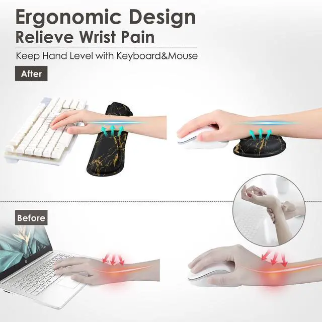 Alt view image 5 of 7 - Gimars Upgrade Enlarge Silky Gel Memory Foam Wrist Rest for Computer Keyboard, Mouse, 3 PCS, Ergonomic Keyboard Wrist Rest for Typing Pain Relief, Mousepad Rests Wrist Support for Office Gaming Marble