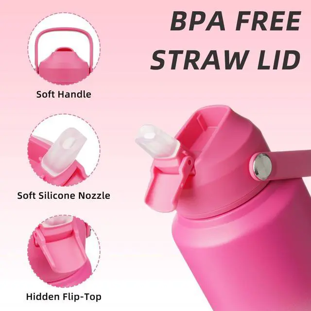 Alt view image 2 of 7 - BJPKPK Water Bottle with Straw Lid, 32oz Vacuum Insulated Water Bottles, Metal Stainless Steel Thermos for Sports, Travel, BPA Free Leak Proof Thermos, Cups, Flasks, Tumblers,Cherry