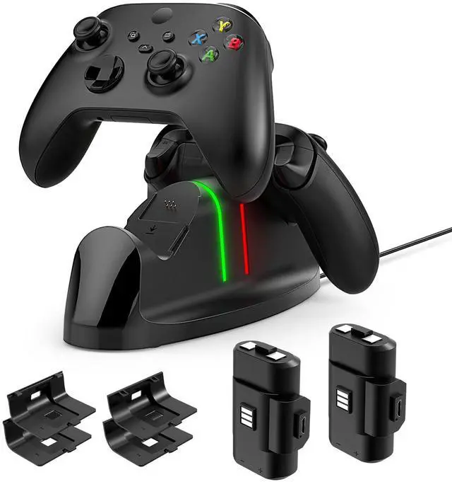 Main image of Auarte Controller Charger for Xbox One/Series X|S/Elite Controller, Dual Charging Station Dock with 2x1400mAH(3360mWH) Rechargeable Battery Packs & 4 Covers for Xbox One/S/Elite/Core Controller