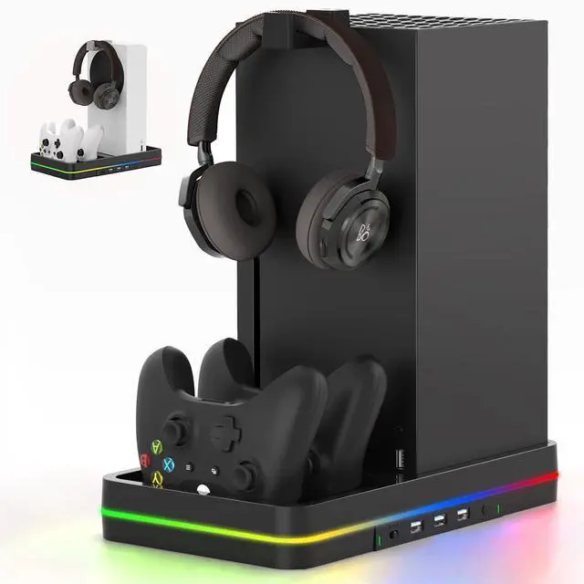 Main image of KEPLUG Dual Cooling Fan and Cooling Stand for Xbox Series X/S Console/Controller Dual Controller Charger Station with RGB LED Light & 3 USB Ports,Xbox Series x Accessories with 2 Headphone Hooks