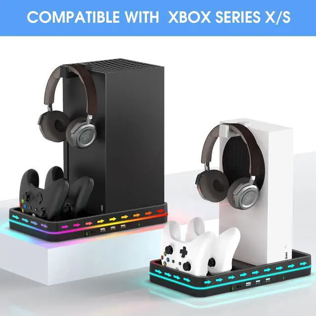 Alt view image 2 of 7 - KEPLUG Dual Cooling Fan and Cooling Stand for Xbox Series X/S Console/Controller Dual Controller Charger Station with RGB LED Light & 3 USB Ports,Xbox Series x Accessories with 2 Headphone Hooks