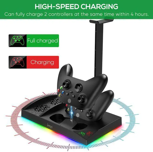 Alt view image 5 of 7 - Charging & Cooling Fan Stand for Xbox Series S, Dual Controller Charger Station & Cooler System with 15 LED Light Modes, Headset Hook,USB C Cable, Accessories for XSS with 2x1400mAh Batteries (Black)