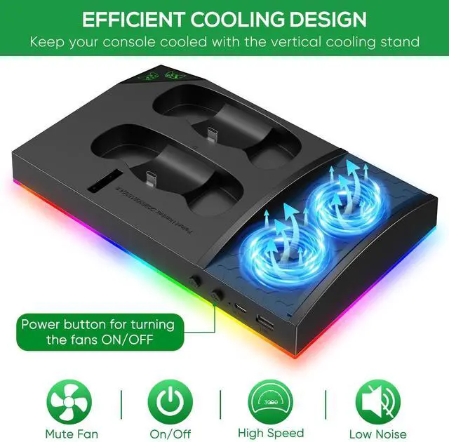 Alt view image 6 of 7 - Charging & Cooling Fan Stand for Xbox Series S, Dual Controller Charger Station & Cooler System with 15 LED Light Modes, Headset Hook,USB C Cable, Accessories for XSS with 2x1400mAh Batteries (Black)
