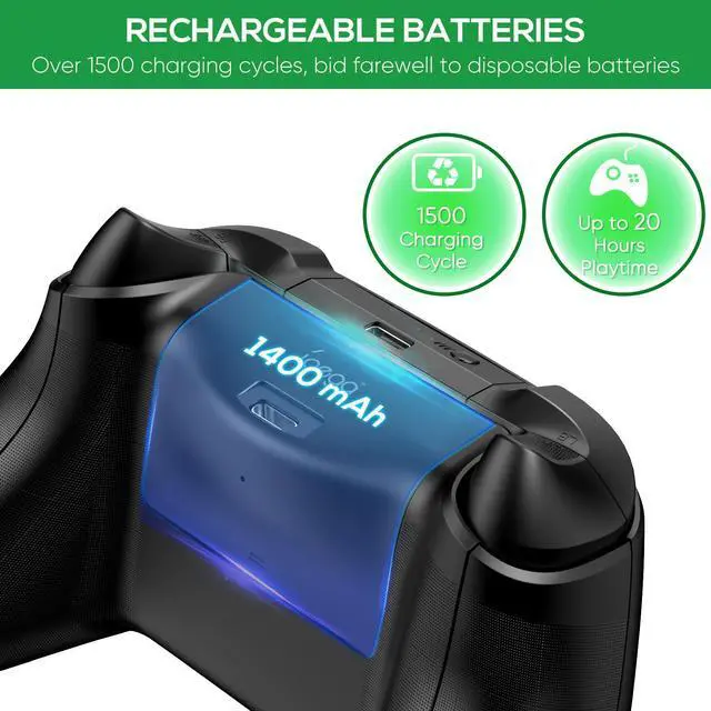 Alt view image 7 of 7 - Charging & Cooling Fan Stand for Xbox Series S, Dual Controller Charger Station & Cooler System with 15 LED Light Modes, Headset Hook,USB C Cable, Accessories for XSS with 2x1400mAh Batteries (Black)