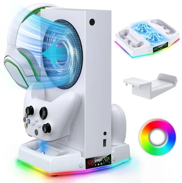 Main image of Upgraded Cooling Fan Stand for Xbox Series S with Charger Station, MENEEA Controller Charging Dock & Console Cooler System with 15 Colorful RGB Light & Headset Hook, Accessories for XSS