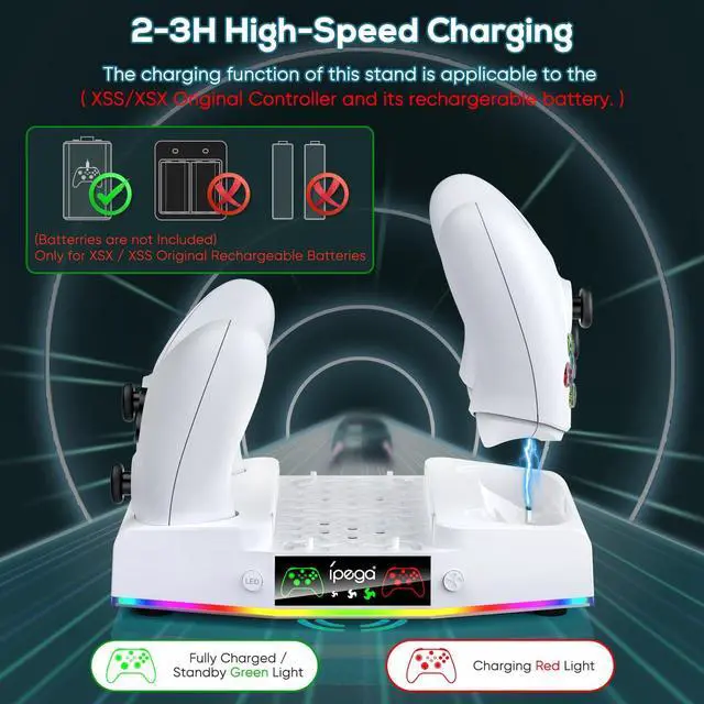 Alt view image 4 of 7 - Upgraded Cooling Fan Stand for Xbox Series S with Charger Station, MENEEA Controller Charging Dock & Console Cooler System with 15 Colorful RGB Light & Headset Hook, Accessories for XSS