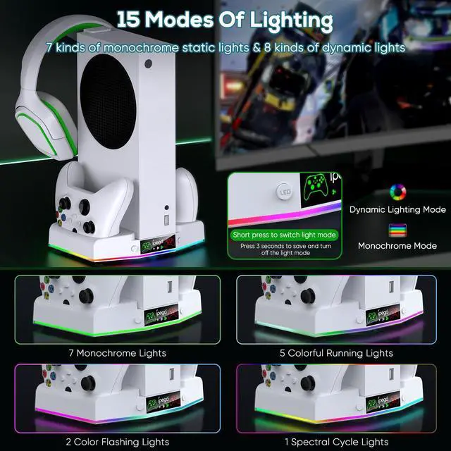 Alt view image 5 of 7 - Upgraded Cooling Fan Stand for Xbox Series S with Charger Station, MENEEA Controller Charging Dock & Console Cooler System with 15 Colorful RGB Light & Headset Hook, Accessories for XSS