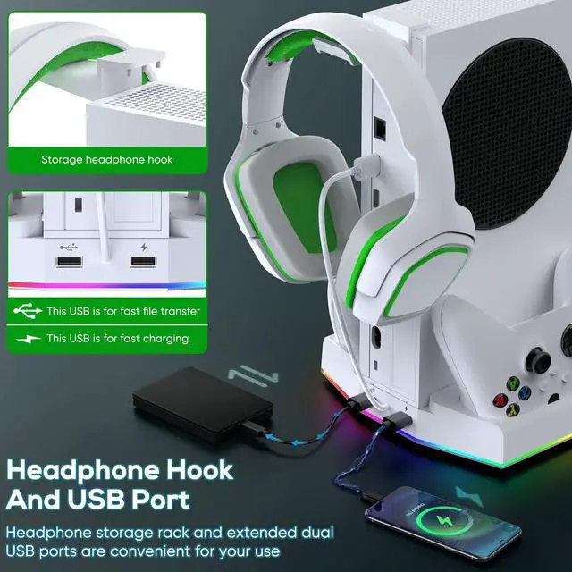 Alt view image 6 of 7 - Upgraded Cooling Fan Stand for Xbox Series S with Charger Station, MENEEA Controller Charging Dock & Console Cooler System with 15 Colorful RGB Light & Headset Hook, Accessories for XSS