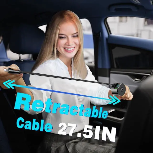 Alt view image 5 of 7 - Etre Jeune Retractable Car Charger USB C Fast Charging, PD 30W Fast Car Charger with Retractable Cords Compatible for iPhone, Dad Gift for Father's Day