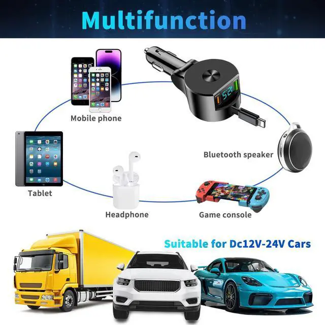 Alt view image 6 of 7 - Etre Jeune Retractable Car Charger USB C Fast Charging, PD 30W Fast Car Charger with Retractable Cords Compatible for iPhone, Dad Gift for Father's Day