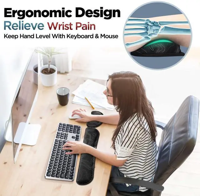 Alt view image 2 of 7 - Gimars Upgrade Enlarge Silky Gel Memory Foam Wrist Rest for Computer Keyboard, Mouse, 3 PCS, Ergonomic Keyboard Wrist Rest for Typing Pain Relief, Mousepad Rests, Wrist Support, Office, Map Pattern