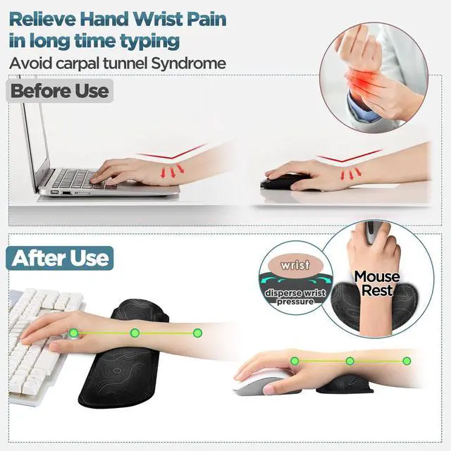 Alt view image 4 of 7 - Gimars Upgrade Enlarge Silky Gel Memory Foam Wrist Rest for Computer Keyboard, Mouse, 3 PCS, Ergonomic Keyboard Wrist Rest for Typing Pain Relief, Mousepad Rests, Wrist Support, Office, Map Pattern