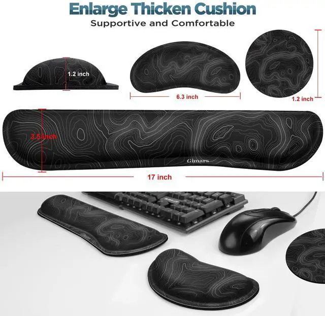 Alt view image 5 of 7 - Gimars Upgrade Enlarge Silky Gel Memory Foam Wrist Rest for Computer Keyboard, Mouse, 3 PCS, Ergonomic Keyboard Wrist Rest for Typing Pain Relief, Mousepad Rests, Wrist Support, Office, Map Pattern
