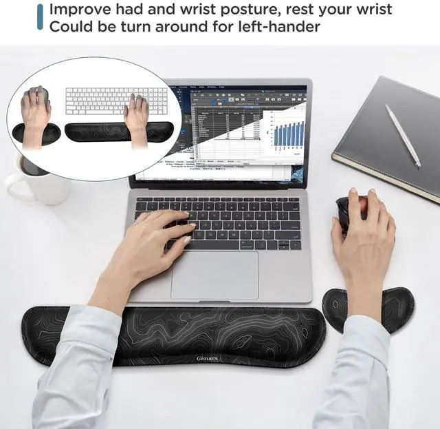 Alt view image 6 of 7 - Gimars Upgrade Enlarge Silky Gel Memory Foam Wrist Rest for Computer Keyboard, Mouse, 3 PCS, Ergonomic Keyboard Wrist Rest for Typing Pain Relief, Mousepad Rests, Wrist Support, Office, Map Pattern