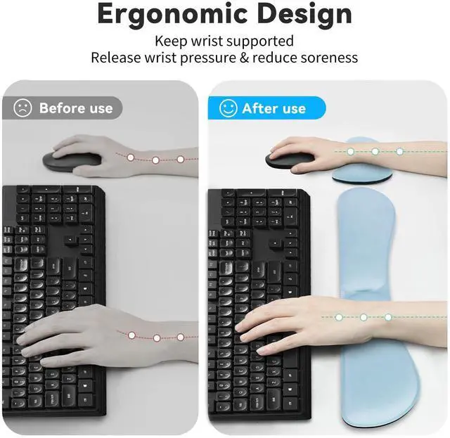 Alt view image 3 of 7 - ZIBLY Wrist Rest Keyboard and Mouse Set - Non Slip Ergonomic Wrist Cushion Support Pad - Easy Typing,Pain Relief  Premium Silky Gel Memory Foam for Work from Home Gaming Computer Laptop