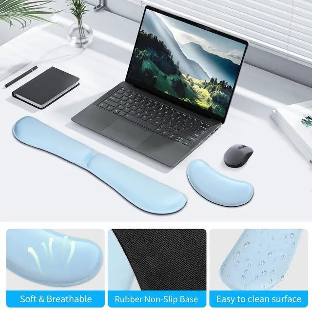 Alt view image 6 of 7 - ZIBLY Wrist Rest Keyboard and Mouse Set - Non Slip Ergonomic Wrist Cushion Support Pad - Easy Typing,Pain Relief  Premium Silky Gel Memory Foam for Work from Home Gaming Computer Laptop