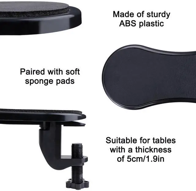 Alt view image 5 of 7 - Computer Arm Rest for Desk, TACYKIBD Ergonomic Arm Rest Extender, Adjustable Wrist Rest Rotating Computer Arm Support Pad for Elbow Keyboard Mouse Table Office Chair Desk Black