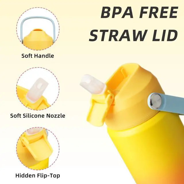 Alt view image 2 of 7 - BJPKPK Insulated Water Bottle with Straw Lid, 18oz Thermos Water Bottles with Soft Nozzle, Flex Handle & Non-slip Boot, BPA Free Leak Proof Stainless Steel Metal Thermos, Tumblers, Cups,Rainbow