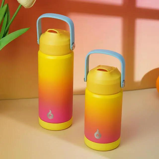 Alt view image 6 of 7 - BJPKPK Insulated Water Bottle with Straw Lid, 18oz Thermos Water Bottles with Soft Nozzle, Flex Handle & Non-slip Boot, BPA Free Leak Proof Stainless Steel Metal Thermos, Tumblers, Cups,Rainbow
