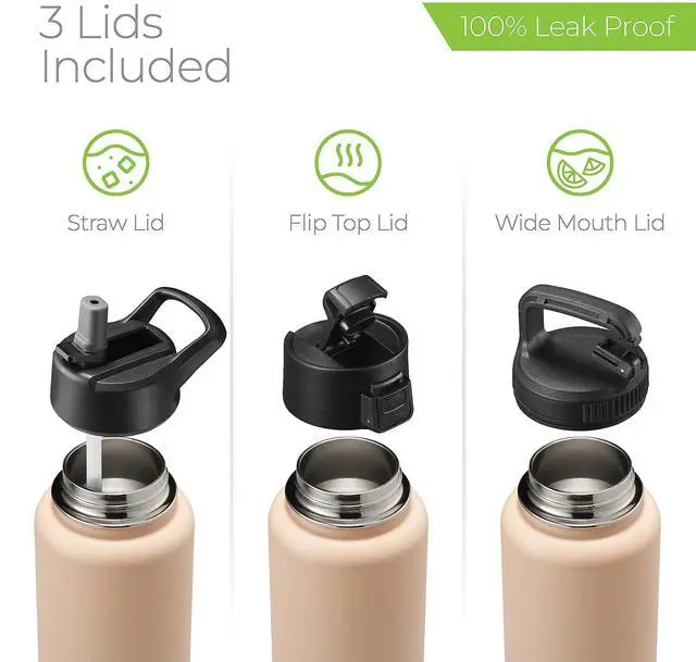 Alt view image 5 of 7 - SipX Triple-Insulated Stainless Steel Water Bottle 32oz. With 3 Lids, BPA-Free Reusable Insulated Water Bottle Keeps Cold 24 Hours, Metal Water Bottle Made Of Sustainable Material For Hiking & Biking