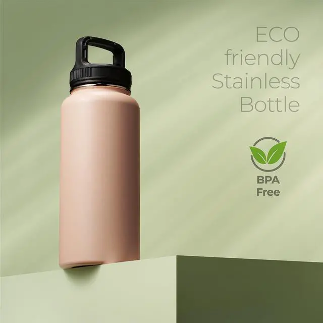 Alt view image 6 of 7 - SipX Triple-Insulated Stainless Steel Water Bottle 32oz. With 3 Lids, BPA-Free Reusable Insulated Water Bottle Keeps Cold 24 Hours, Metal Water Bottle Made Of Sustainable Material For Hiking & Biking