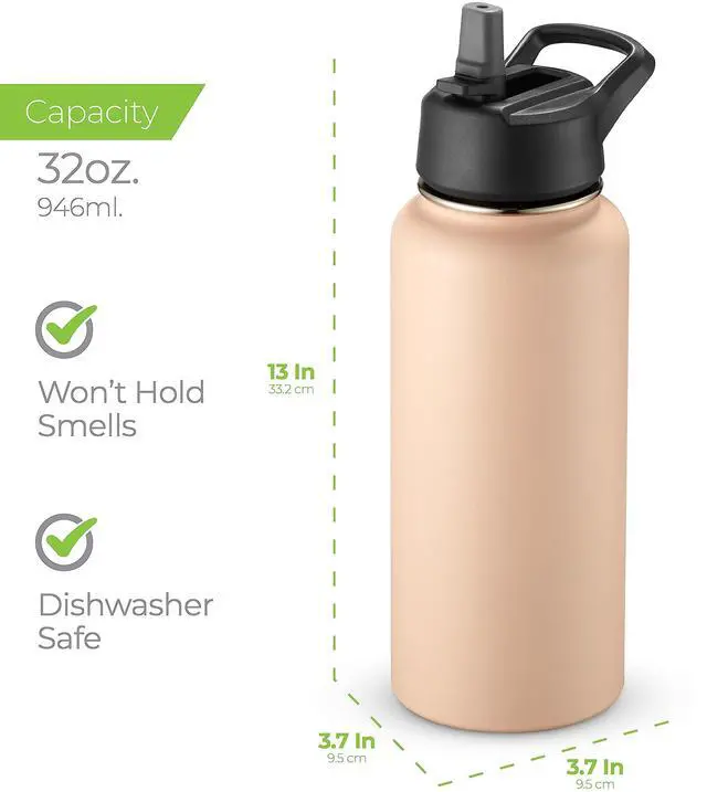 Alt view image 7 of 7 - SipX Triple-Insulated Stainless Steel Water Bottle 32oz. With 3 Lids, BPA-Free Reusable Insulated Water Bottle Keeps Cold 24 Hours, Metal Water Bottle Made Of Sustainable Material For Hiking & Biking