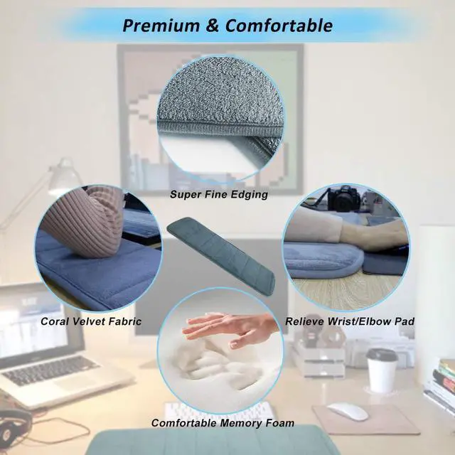 Alt view image 4 of 7 - Upgraded Computer Wrist Elbow Pad, Creatiee Premium Memory Cotton Desktop Keyboard Arm Rest Support Mat for Office Desktop Working Gaming - Less Elbow Pain(Long-Sized, 7.9 x 31.5 inch)(Gray)