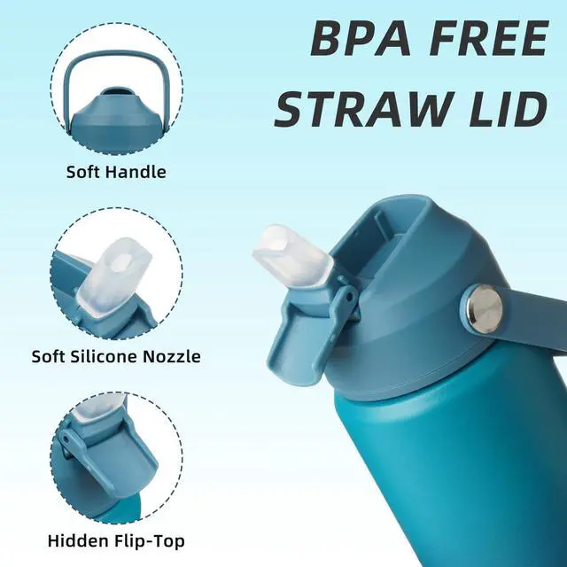 Alt view image 2 of 7 - BJPKPK Insulated Water Bottle with Straw Lid, 18oz Thermos Water Bottles with Soft Nozzle, Flex Handle & Non-slip Boot, BPA Free Leak Proof Stainless Steel Metal Thermos, Tumblers, Cups,Vast