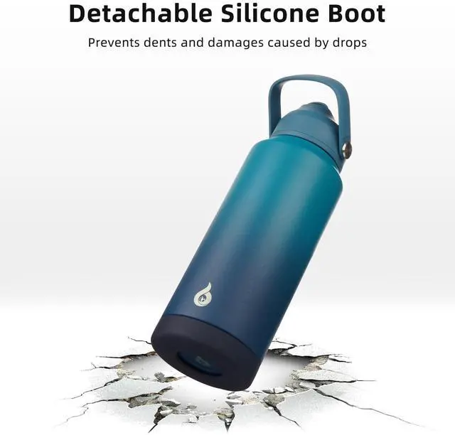 Alt view image 4 of 7 - BJPKPK Insulated Water Bottle with Straw Lid, 18oz Thermos Water Bottles with Soft Nozzle, Flex Handle & Non-slip Boot, BPA Free Leak Proof Stainless Steel Metal Thermos, Tumblers, Cups,Vast